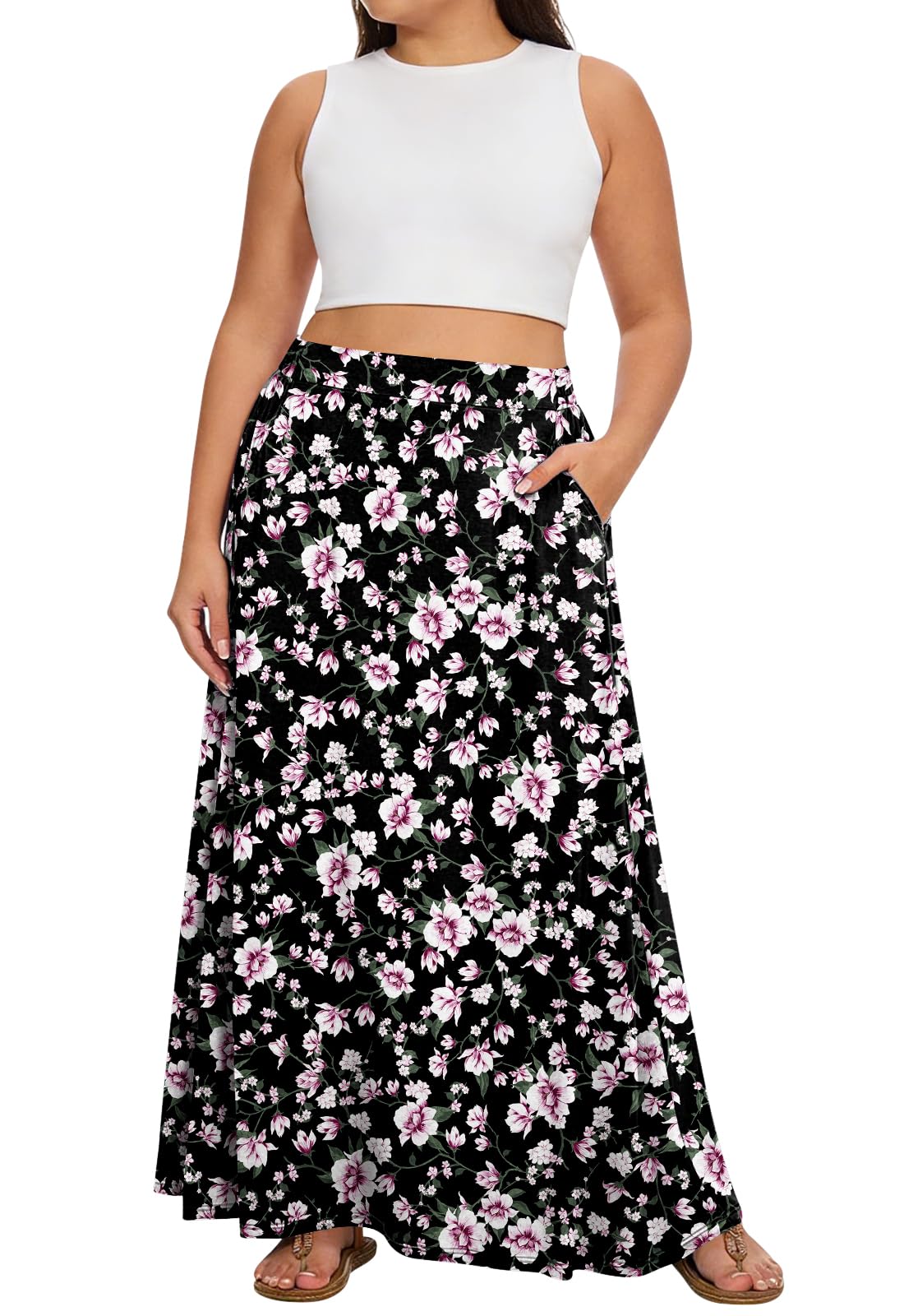 Yincro Womens Plus Size Maxi Skirt Casual A-line Flowy Long Skirts XL-5XL
