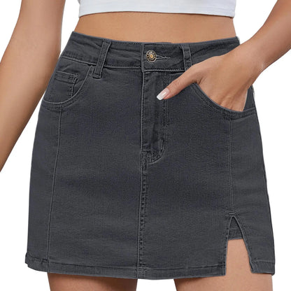 luvamia Palda Minimalist High Waisted Mini Casual Oversize Skirt with Side Slit for Women Soft Black Denim Jean Shorts Stretchy Fit Summer Bottom