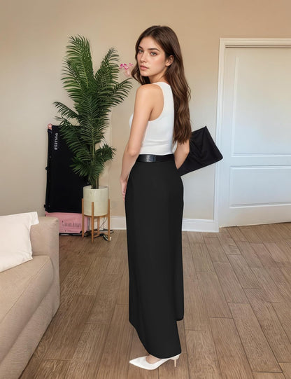 Women's Long Maxi Skirt Elegant High Waist H Line Long Straight Maxi Skirts for Women Casual Floor Pencil Skirt with Pockets