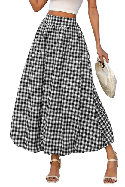 ELLEVEN Women's Bubble Maxi Skirt, Elastic Waist Puffy Hem A-Line Skirts
