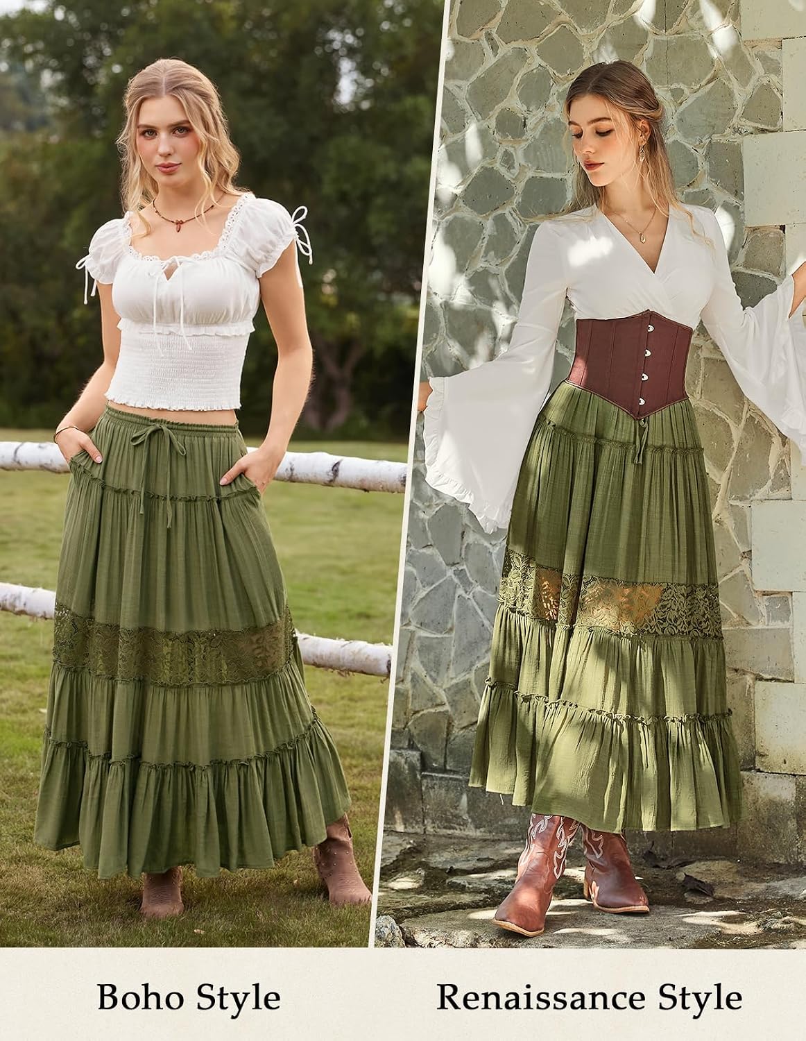 Scarlet Darkness Women's Boho Maxi Skirts Flowy Lace Long Renaissance Skirt