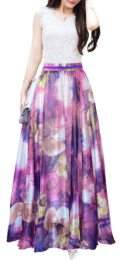 Afibi Women Full/Ankle Length Blending Maxi Chiffon Long Skirt Beach Skirt