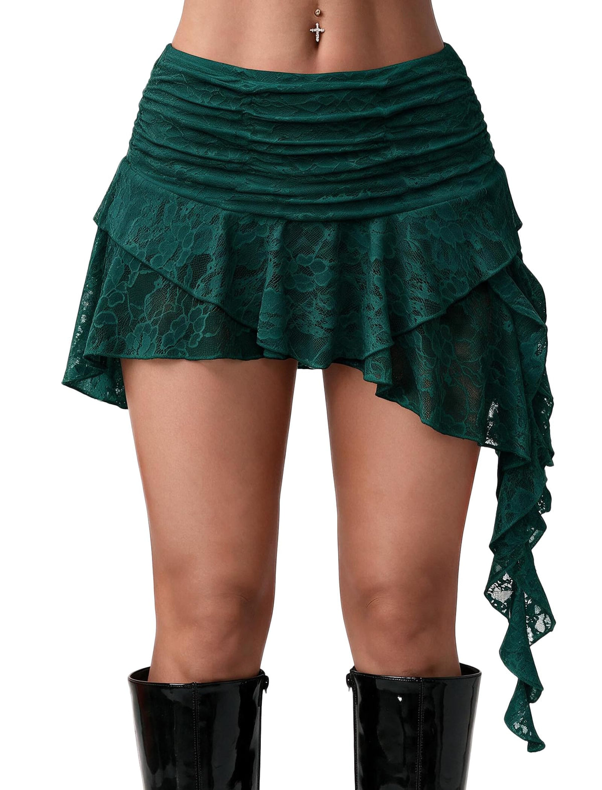 Avidlove Women's Y2K Mini Skirt Ruffle Lace Asymmetrical Flowy Skirt