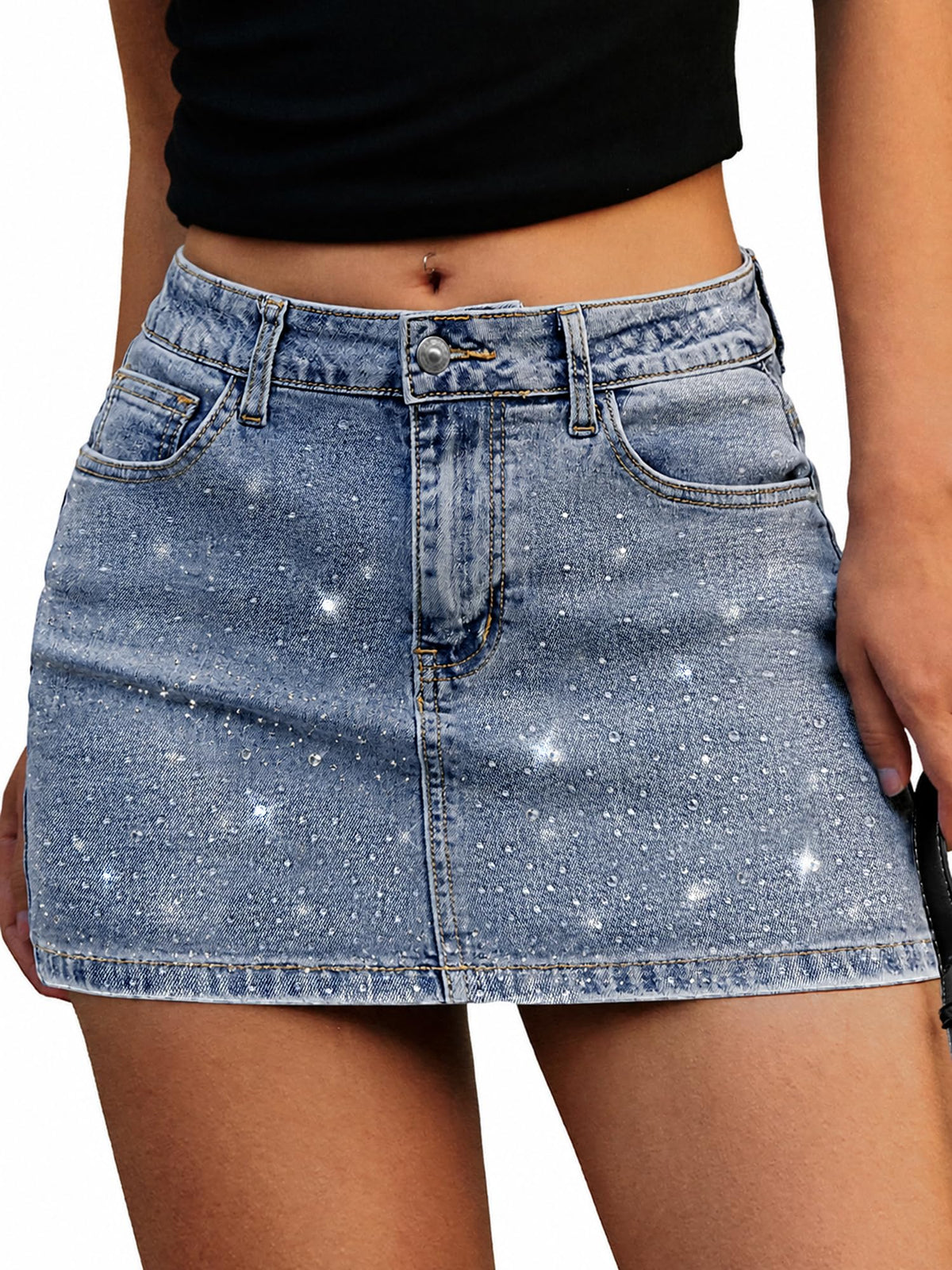 ELLEVEN Denim Mini Skirt for Women, Jean Skirt with Shorts Underneath