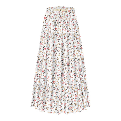 CYiNu Women's Chiffon Elastic High Waist Tiered Pleated Floral Printed A-Line Boho Long Maxi Skirts
