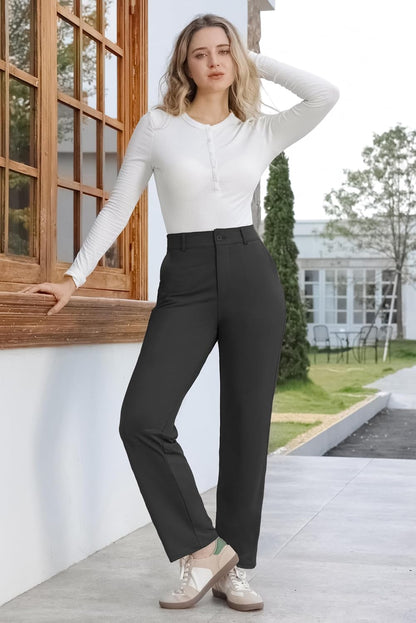 Bamans Dress Pants Women Work Business Office Straight Leg Slacks
