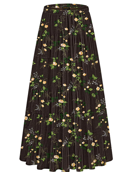 NASHALYLY Women's Chiffon Elastic High Waist Pleated A-Line Maxi Skirts