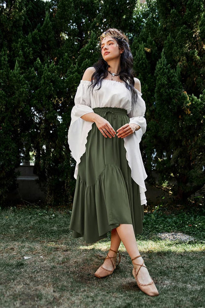 Scarlet Darkness Maxi Skirts for Women Flowy Boho Renaissance Skirt