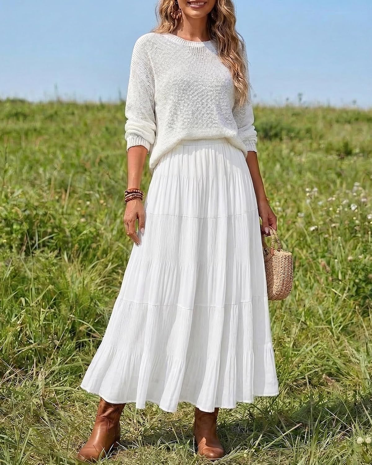 Women's Chiffon Maxi Skirt Pleated High Waisted Flowy Long Skirts