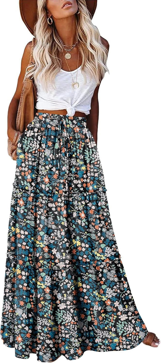onlypuff Maxi Skirts for Women Boho Western Long Skirt Trendy Fall Outfits
