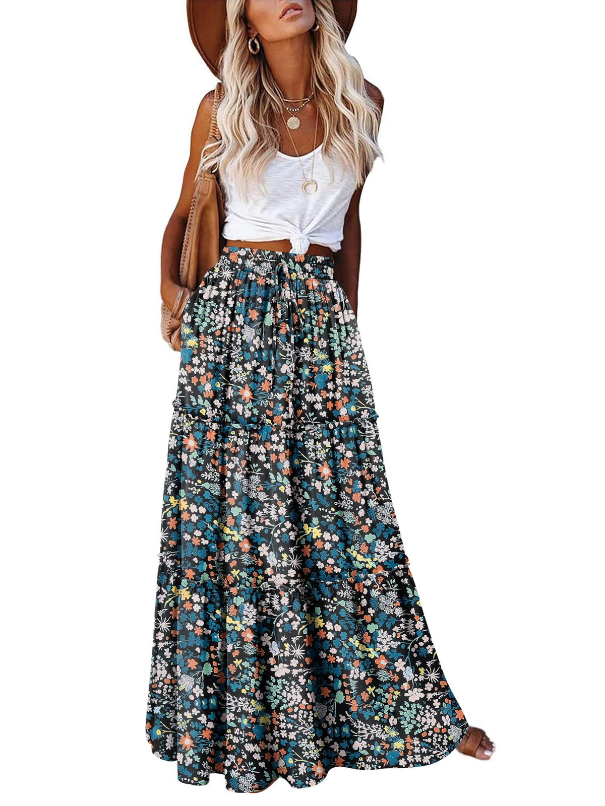 onlypuff Maxi Skirts for Women Boho Western Long Skirt Trendy Fall Outfits