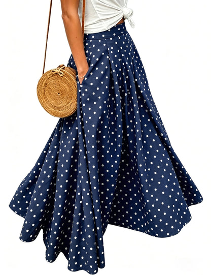 Women's Gingham Plaid Maxi Skirt High Waist A-Line Pleated Long Skirt