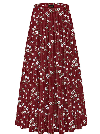 NASHALYLY Women's Chiffon Elastic High Waist Pleated A-Line Maxi Skirts