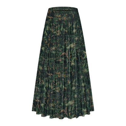 CYiNu Women's Chiffon Elastic High Waist Tiered Pleated Floral Printed A-Line Boho Long Maxi Skirts