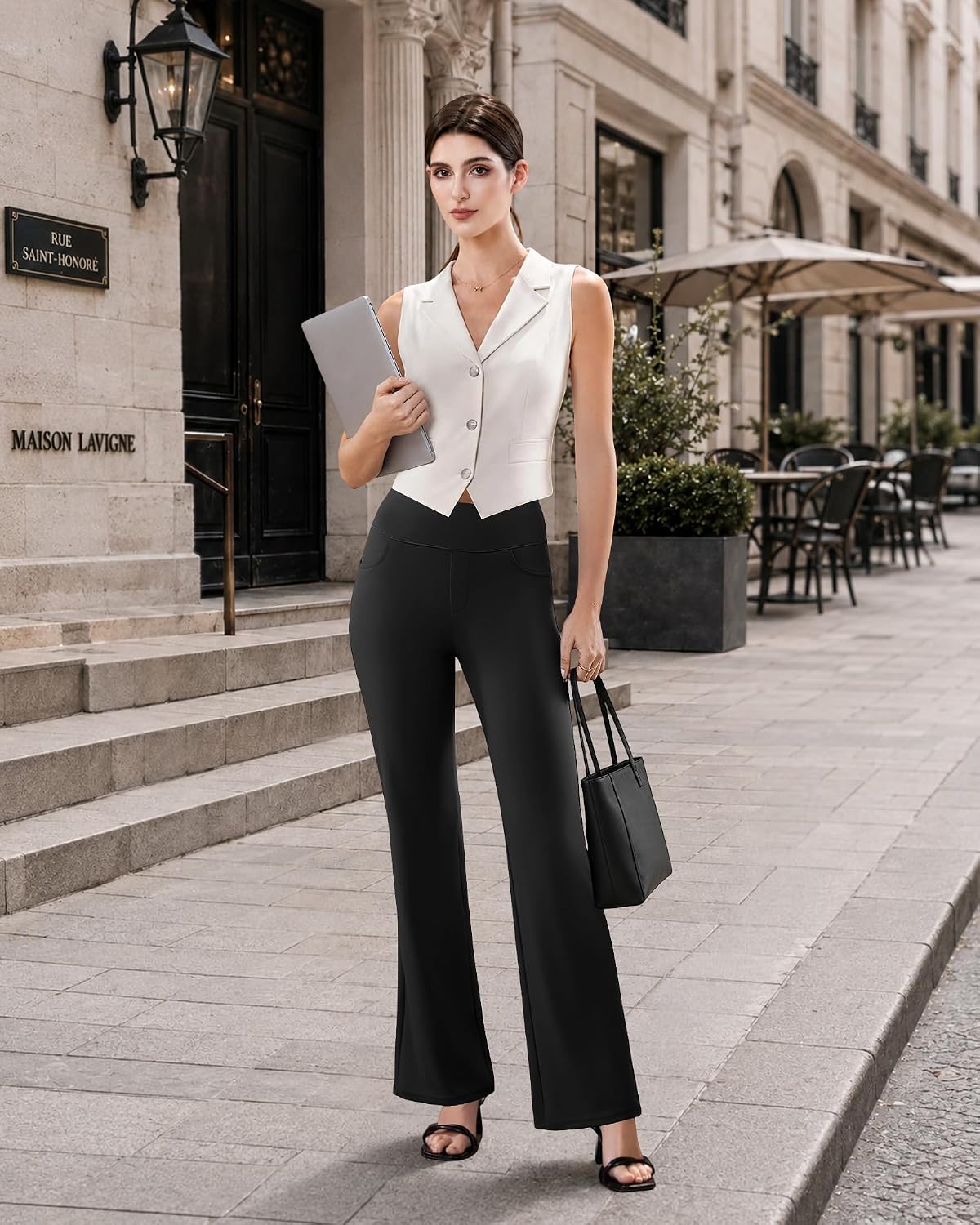 DLOODA Womens Dress Pants Stretchy Work Pants Flare Slacks with 4 Pockets