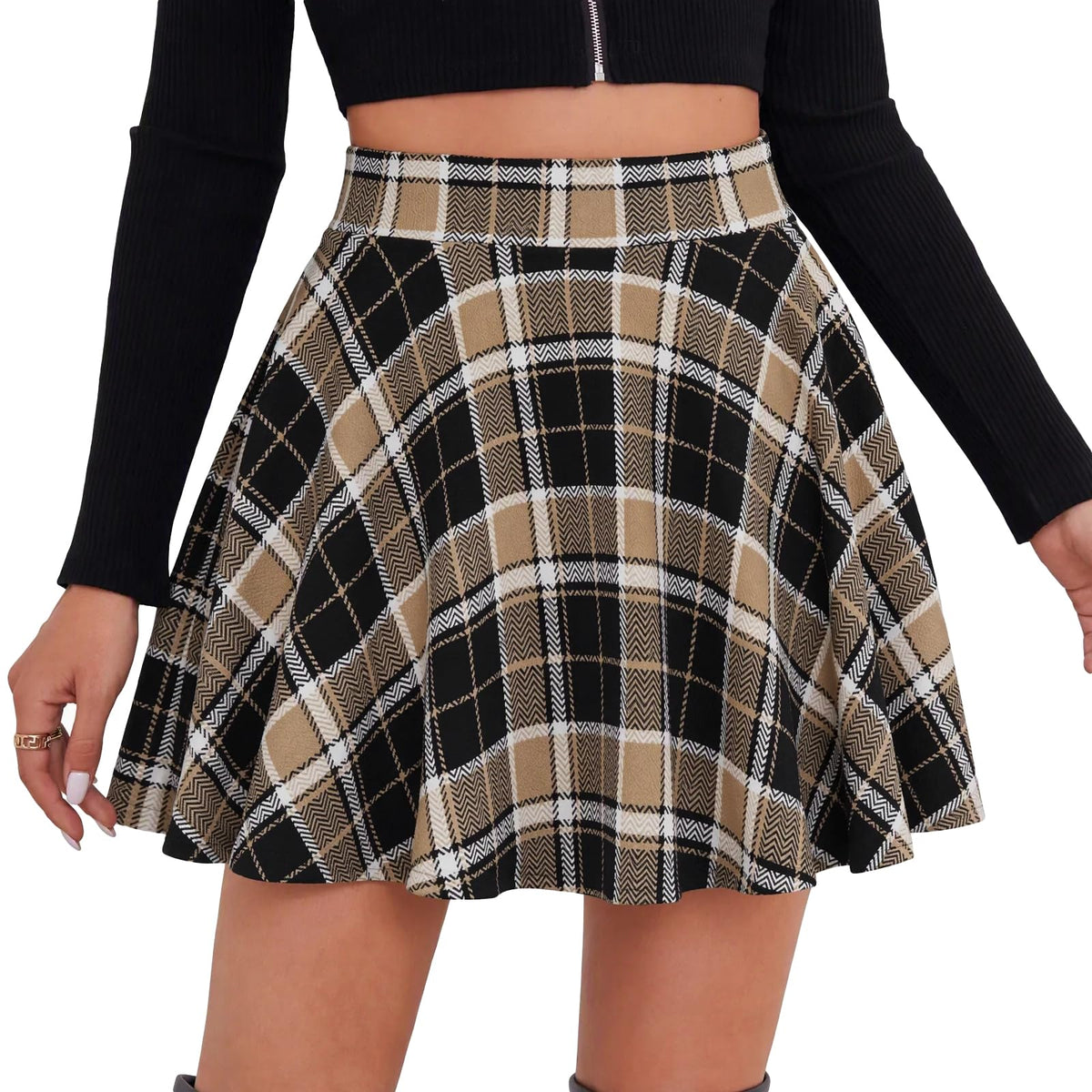 DJT Fashion Shorts for Women Basic Versatile Skorts Casual Stretchy Flared Skater Golf Tennis Mini Skirts with Shorts