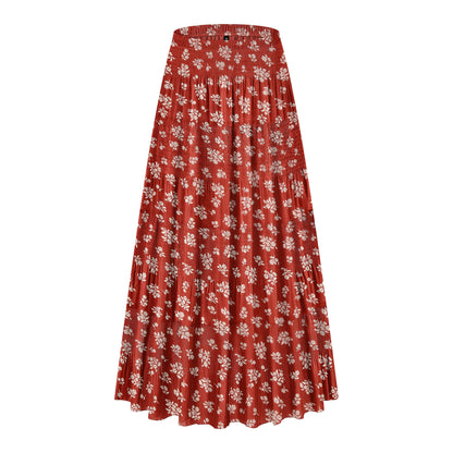 CYiNu Women's Chiffon Elastic High Waist Tiered Pleated Floral Printed A-Line Boho Long Maxi Skirts