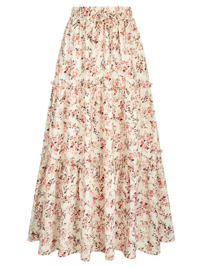 Arolina Women's Summer Maxi Skirt Trendy High Waist Pleated Ruffle Long Skirts Flowy Beach Boho Skirt Dress with Pockets