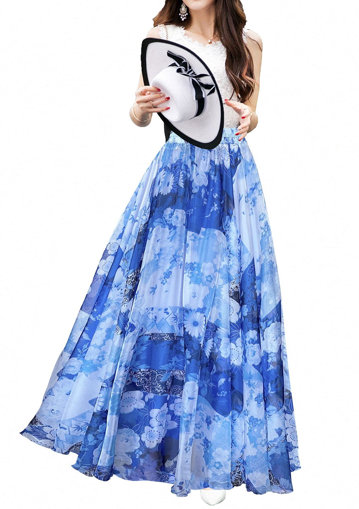 Afibi Women Full/Ankle Length Blending Maxi Chiffon Long Skirt Beach Skirt