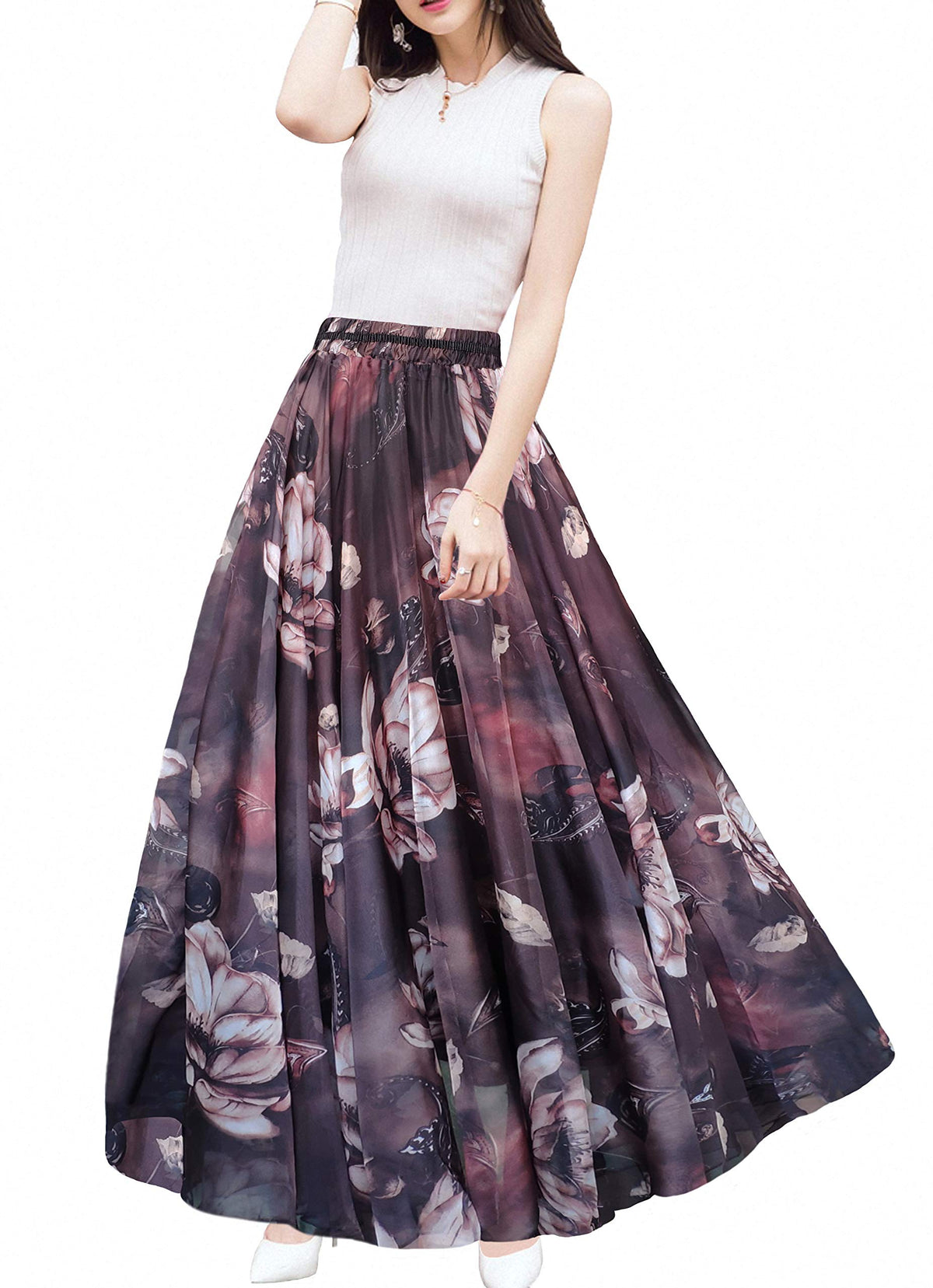 Afibi Women Full/Ankle Length Blending Maxi Chiffon Long Skirt Beach Skirt
