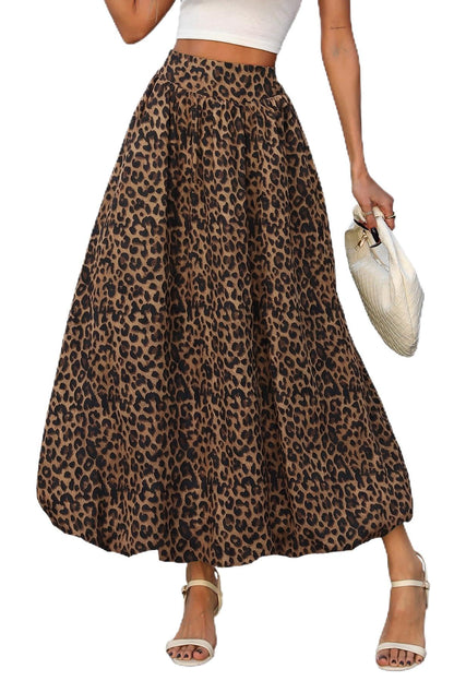 ELLEVEN Women's Bubble Maxi Skirt, Elastic Waist Puffy Hem A-Line Skirts