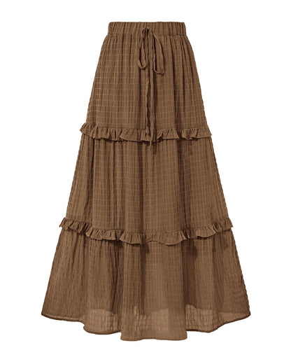 BTFBM Casual Solid Maxi Skirt Fall Clothes Flared A-Line Skirts for Women