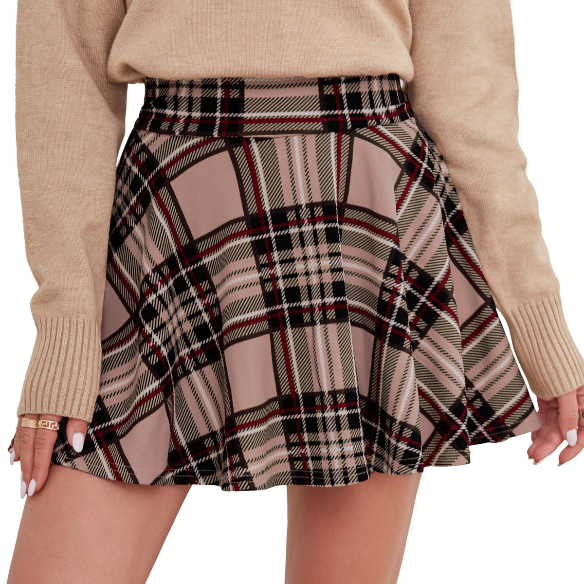 DJT Fashion Shorts for Women Basic Versatile Skorts Casual Stretchy Flared Skater Golf Tennis Mini Skirts with Shorts