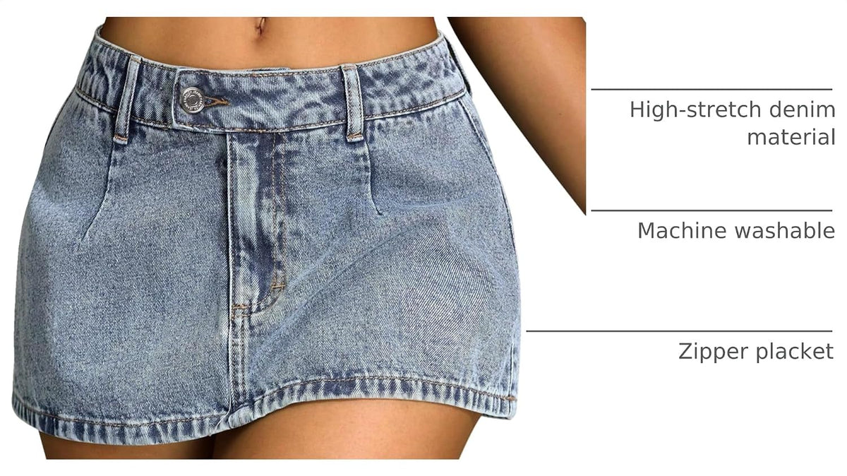IWD Women's Denim Mini Skirt Stretch Low Waisted Jean Micro Skort