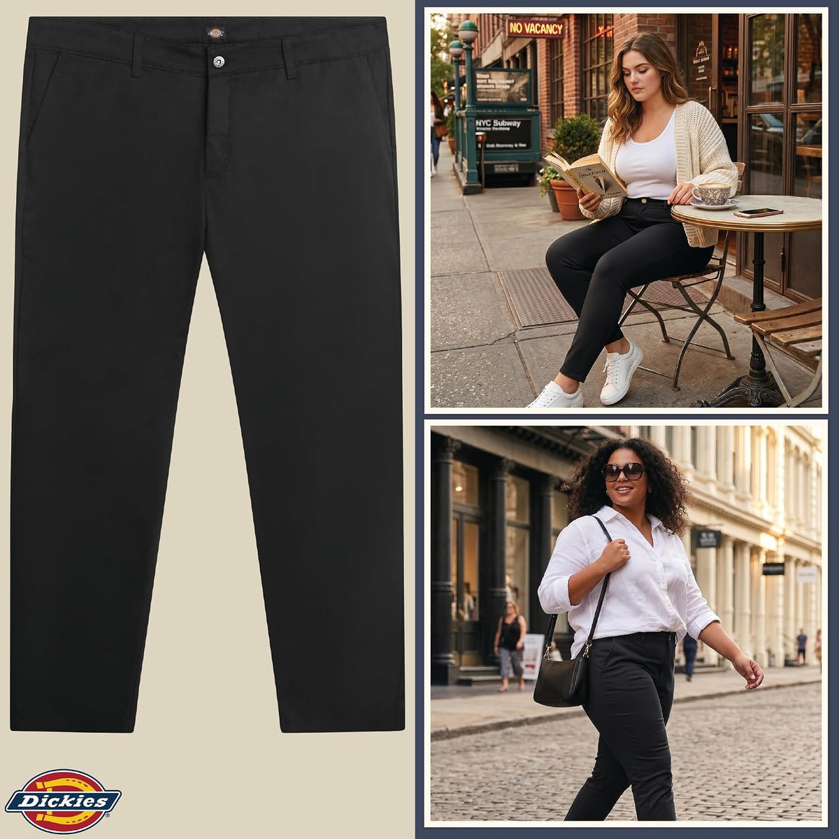 Dickies Womens Plus Size Skinny Twill Pants Mid-Rise Non-Stretch Runs Small