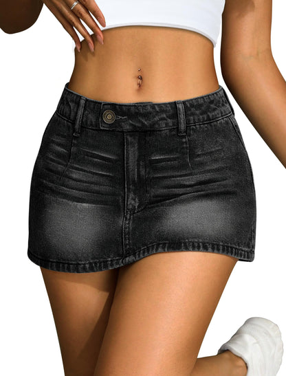 IWD Women's Denim Mini Skirt Stretch Low Waisted Jean Micro Skort