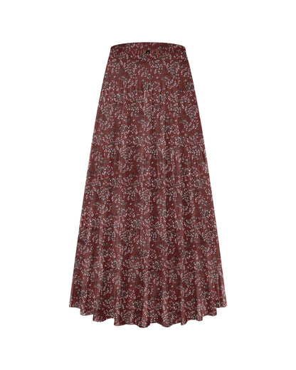 CYiNu Women's Chiffon Elastic High Waist Tiered Pleated Floral Printed A-Line Boho Long Maxi Skirts