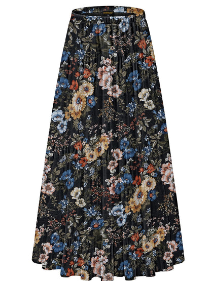 NASHALYLY Women's Chiffon Elastic High Waist Pleated A-Line Maxi Skirts