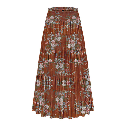 CYiNu Women's Chiffon Elastic High Waist Tiered Pleated Floral Printed A-Line Boho Long Maxi Skirts