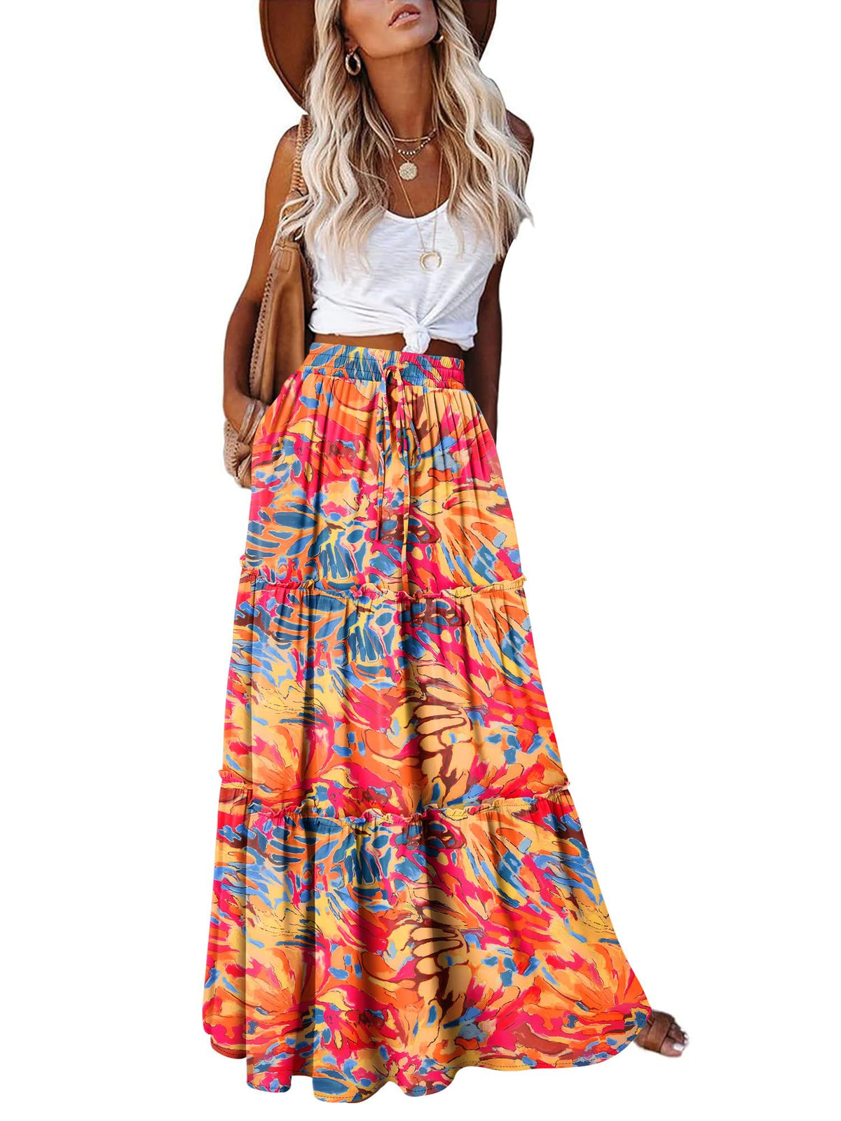 onlypuff Maxi Skirts for Women Boho Western Long Skirt Trendy Fall Outfits