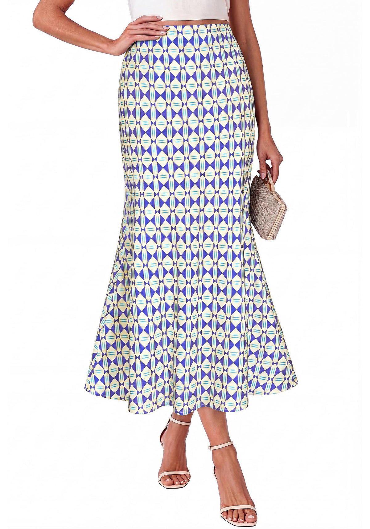 BTFBM Silk Midi Skirts for Women 2026 Summer Fall