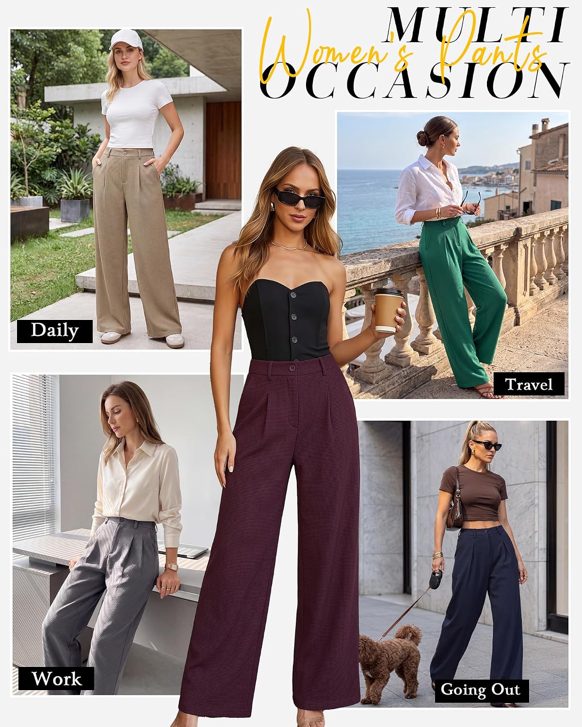 MOLERANI Women's Wide Leg Pants Slacks Work Dress Pants Waffle Trousers