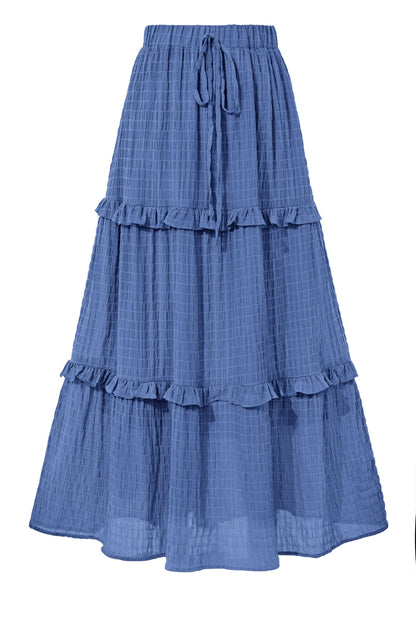BTFBM Casual Solid Maxi Skirt Fall Clothes Flared A-Line Skirts for Women