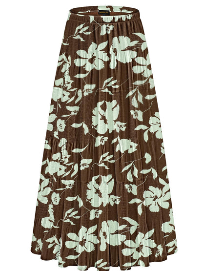 NASHALYLY Women's Chiffon Elastic High Waist Pleated A-Line Maxi Skirts