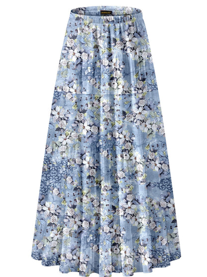 NASHALYLY Women's Chiffon Elastic High Waist Pleated A-Line Maxi Skirts