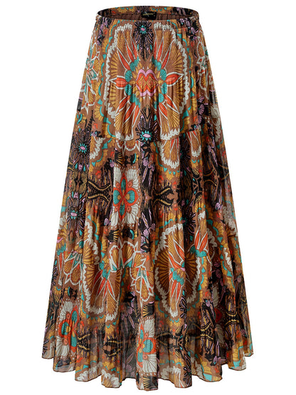 NASHALYLY Women's Chiffon Elastic High Waist Pleated A-Line Maxi Skirts