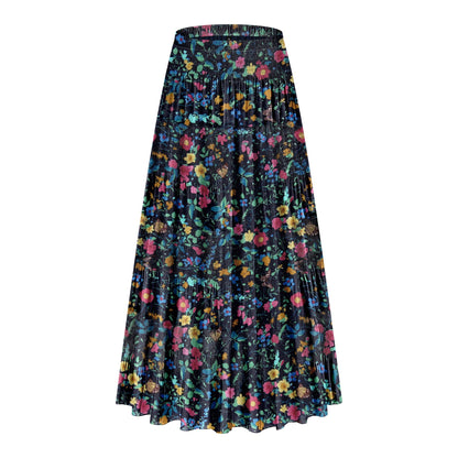CYiNu Women's Chiffon Elastic High Waist Tiered Pleated Floral Printed A-Line Boho Long Maxi Skirts