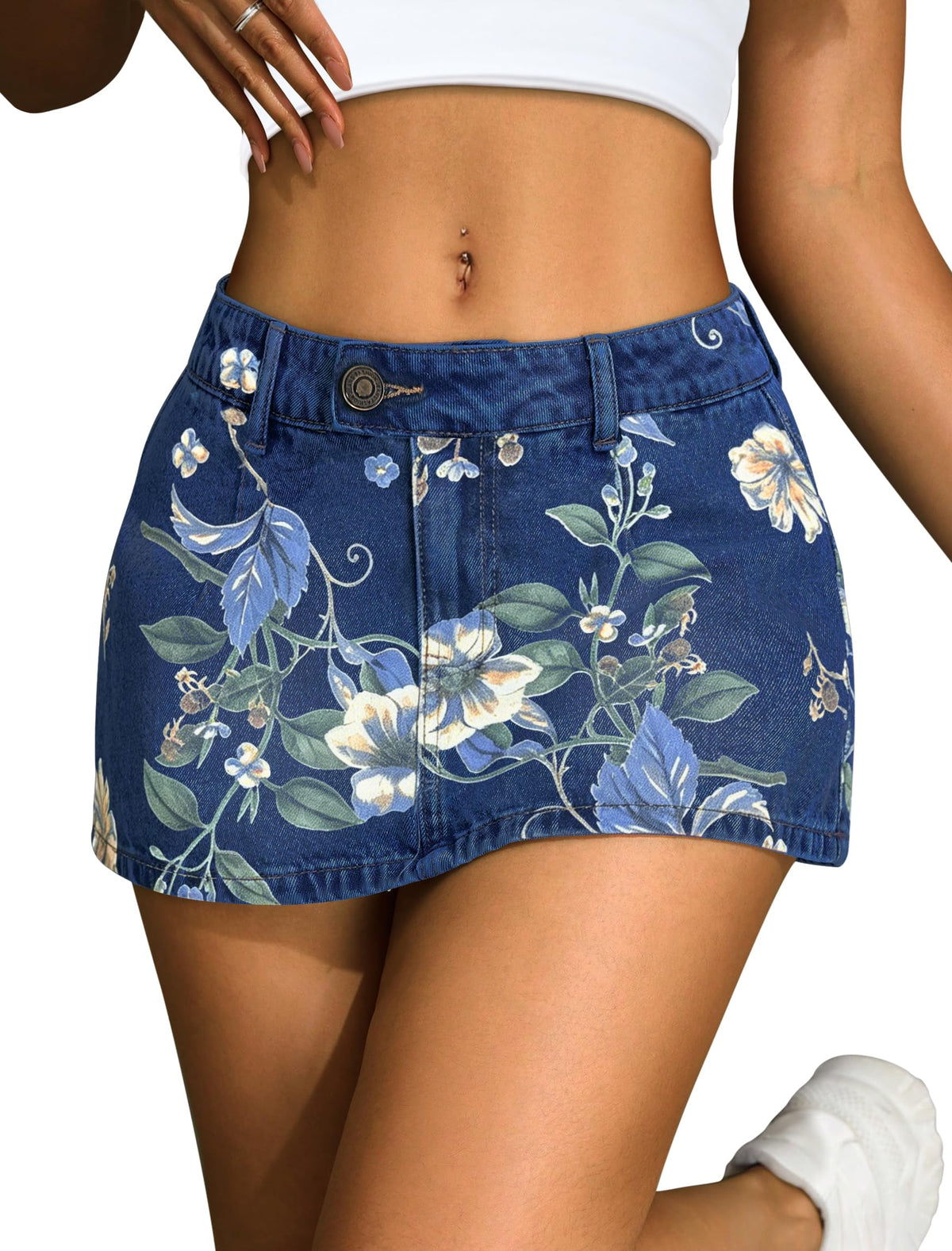 IWD Women's Denim Mini Skirt Stretch Low Waisted Jean Micro Skort