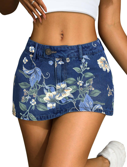 IWD Women's Denim Mini Skirt Stretch Low Waisted Jean Micro Skort