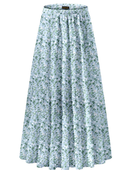 NASHALYLY Women's Chiffon Elastic High Waist Pleated A-Line Maxi Skirts