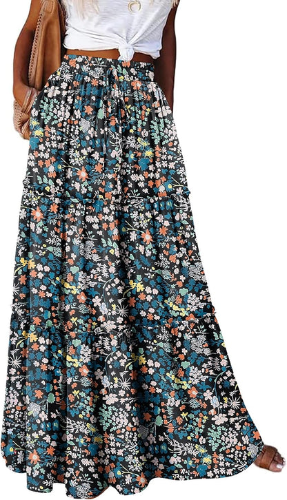 onlypuff Maxi Skirts for Women Boho Western Long Skirt Trendy Fall Outfits