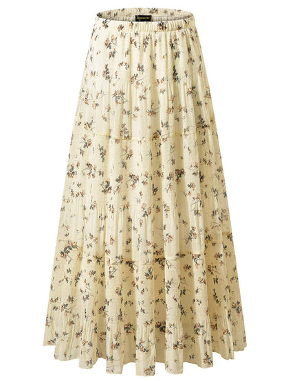 NASHALYLY Women's Chiffon Elastic High Waist Pleated A-Line Maxi Skirts