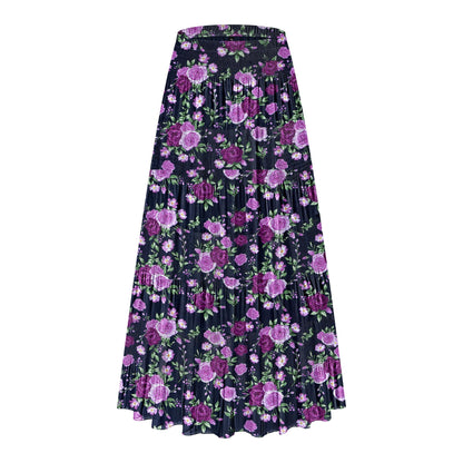 CYiNu Women's Chiffon Elastic High Waist Tiered Pleated Floral Printed A-Line Boho Long Maxi Skirts