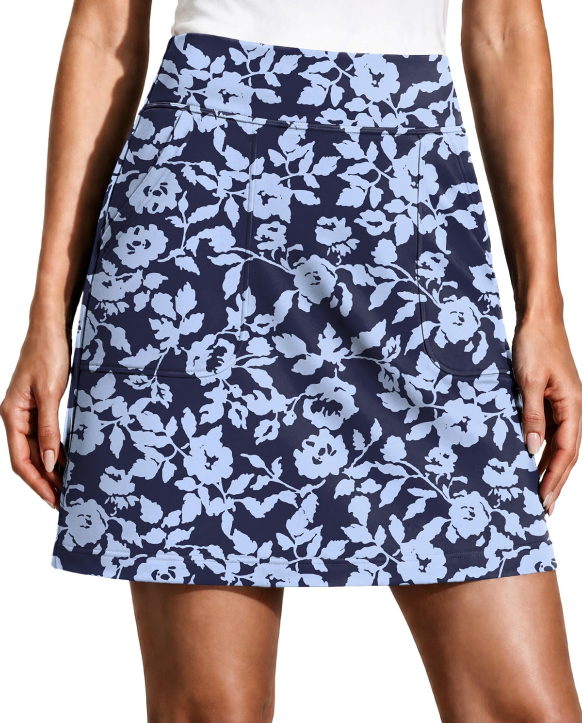 PINSPARK 17" Golf Skorts for Woman High Waisted Tennis Skirt with 4 Pockets