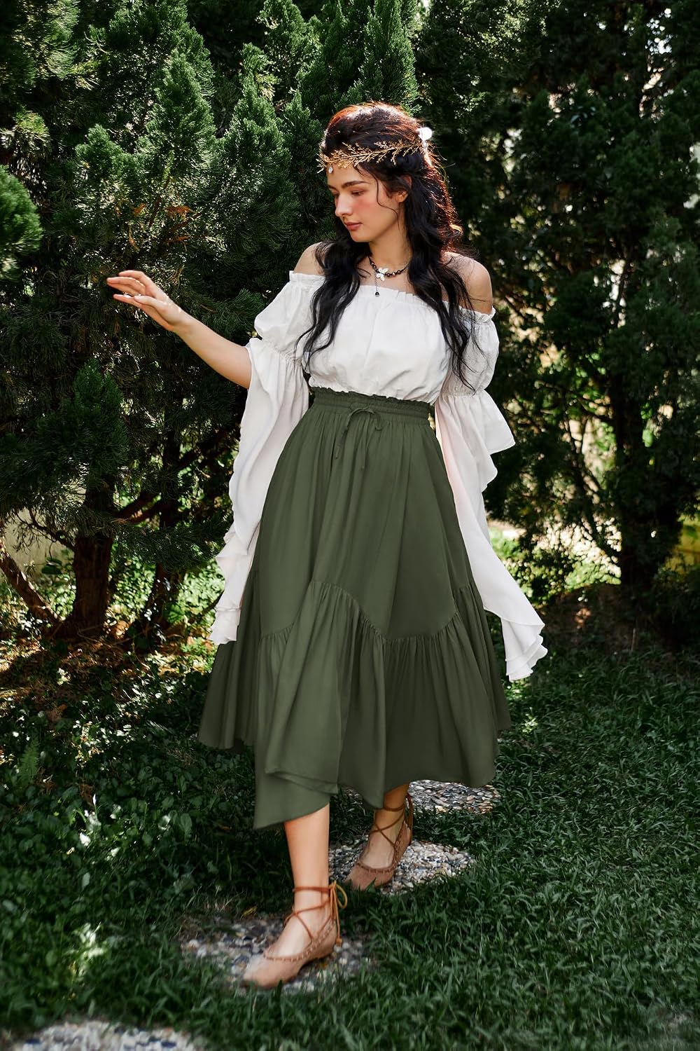 Scarlet Darkness Maxi Skirts for Women Flowy Boho Renaissance Skirt