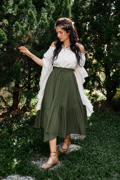 Scarlet Darkness Maxi Skirts for Women Flowy Boho Renaissance Skirt